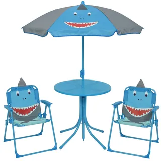 Kindersitzgruppe Haifisch TINO - 2 St√ohle und Tisch mit Sonnenschirm - 4teilig - blau, grau