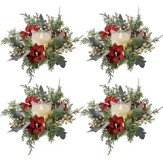 Skeadex Adventskranz Kerzen Weihnachten Tischdeko, 4 Stück Kerzenring Weihnachten, Künstliche Weihnachtskranz Kerzenkranz für Stabkerzen, Kerzenkranz Tannenkranz für Weihnachten Tisch Dekoration (A)