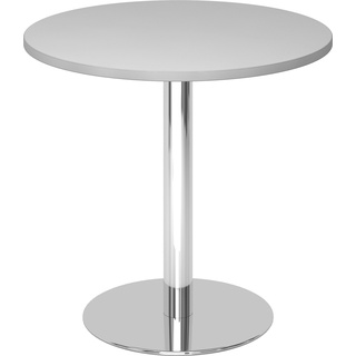 bümö Besprechungstisch, Esstisch klein, Tisch rund 80 cm - kleiner Esstisch grau, Rundtisch Esstisch 2 Personen mit Holz-Platte, Säule aus Metall