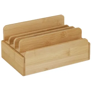 Relaxdays Ladestation Bambus, für mehrere Geräte, Tablet & Smartphone, Kabelbox Organizer, Hxbxt: 10 x 22,5 x 15, Natur