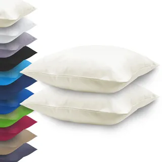 NatureMark Basic 2er Pack Mikrofaser Kissenbezug 80x80 cm - 100% Polyester - mit Reißverschluss (80 x 80 cm, Natur/Creme)