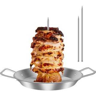 Vertikaler Fleischspieß Edelstahl BBQ Vertikaler Spieß Grill mit 3 Ersatzspikes Grill Vertikaler Spieß Grillrost Ständer mit Griff für ganzes Huhn Fisch Wurst Steak