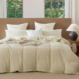 Lanqinglv Musselin Bettwäsche 135x200 4Teilig Baumwolle Creme,Leinenoptik