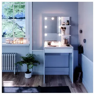 Vicco Schminktisch Isabelle Weiß, 60 cm mit LED Beleuchtung