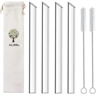 ALINK 14 mm × 22.8 cm Bubble Tea Glas Strohhalme Wiederverwendbar, Boba Tea Glasstrohhalme + 2 Reinigungsbürste,gesund, umweltschonend