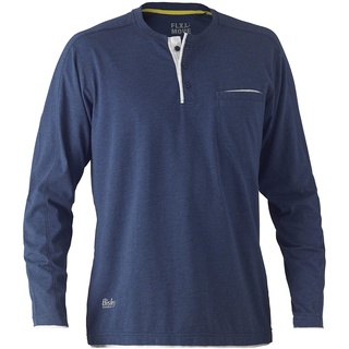 Bisley Workwear Flex&Move UKBK6932_BPCT Henley T-Shirt, langärmelig, Baumwolle, Gr. S, Blau