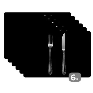 MuchoWow Platzset Gabel - Messer - Silber, (6-St), Platzsets, Tischset, Abwaschbar, Tischsets, Platzdeckchen