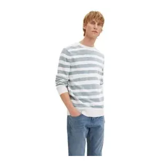 Tom Tailor Herren Rundhals Pullover PRINTED STRIPE KNITTER Regular Fit Ice Blau Blau Stripe 31618 XXL