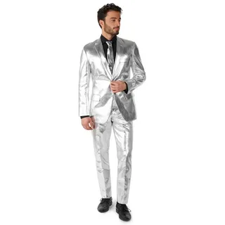 Opposuits Anzug Shiny Silver Kostüm Anzug - Für Karneval Silvester Makes you shine: (Raum)Anzug in metallisch-futuristischem Silber silberfarben 54