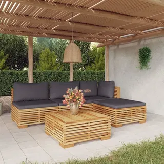 Ankonbej 5-tlg. Garten-Lounge-Set mit Kissen Massivholz Teak