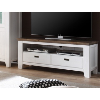 expendio TV-Board Barnelund, Landhausstil 140x55x45 cm Massivholzmöbel Akazie weiß montiert weiß
