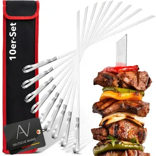 AVANA Grillspieße aus Edelstahl 10 Stück Wiederverwendbar Schaschlikschpieße 43cm Grill Kebap Schampura Fleischspieße lange Spieße für Fleisch & Gemüse