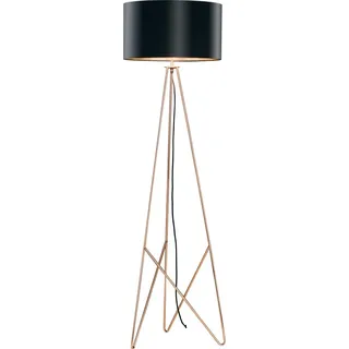 EGLO Stativ Stehlampe Camporale, Lampe Wohnzimmer mit Textil-Schirm, Standleuchte, Design Stehleuchte mit Schalter, E27 - Schwarz/Kupfer