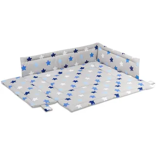 FabiMax Laufgittereinlage 75x100 cm, mit Seitenschutz, mit Klettverschluss befestigt blau|grau