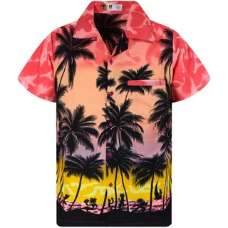 V.H.O. Funky Hawaiibluse Hawaiihemd Damen Kurzarm Fronttasche Hawaii-Print Strand Beach Palmen Diverse Farben - XL