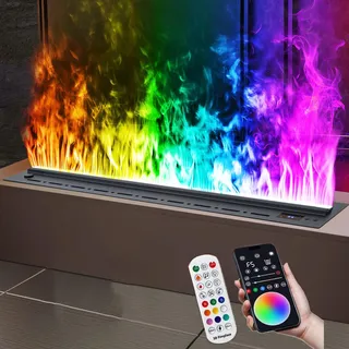 Wasserdampf-Kamin (Smart-App/Fernbedienung/Touch-Steuerung), 3D-zerstäubender elektrischer Kamin mit einstellbaren Flammenfarben, automatische Befüllung, Edelstahl, berührbar, 80 cm