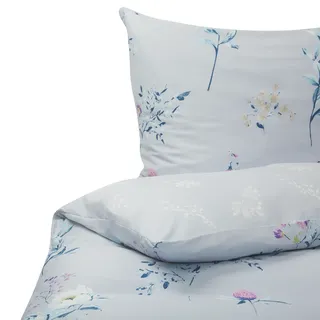 Beliani Bettwäsche Set Floral Hellblau 220 x 240 cm + 2 x 40 x 80 cm