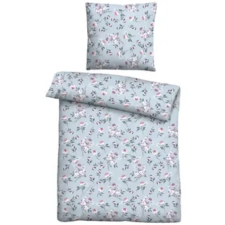 Castell Polycotton Blümchen Blau 135 x 200 cm + 80 x 80 cm