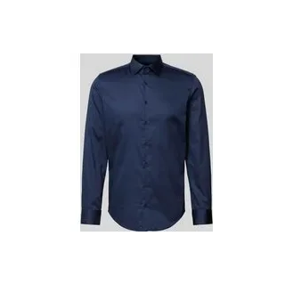 Slim Fit Business Hemd mit Kentkragen aus Satin, Marine, 38