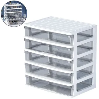 Schubladenbox 5 Ebenen transparent Kunststoff Organizer 23,5cm mit Stopper für Büro Schreibtisch Kosmetik Aufbewahrung - Transparent/Schwarz