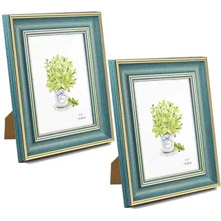 2er Set Vintage Bilderrahmen, 13x18cm Holzrahmen, Fotorahmen für Tisch Wand, Bunte Bilderrahmen Antike Shabby Fotorahmen Deko für Family Freund Hochzeit Weihnachten Thanksgiving Geburtstage(Grün)
