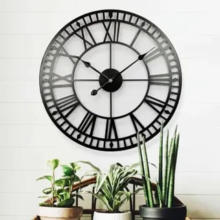 Wetterfeste Gartenuhr – Retro – Römische Ziffern – Vintage – Schlicht – Kunstvolles Eisen – Außenuhr – Batteriebetrieben – Geräuschlos – 40 Cm