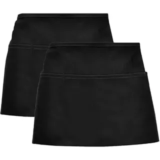 PYRUVAE 2 Stücks Vorbinder Schürze, Kurz Kellner schürze mit 3 Taschen für Herren Damen Koch Küchen Grill (Schwarz Polybaumwolle)