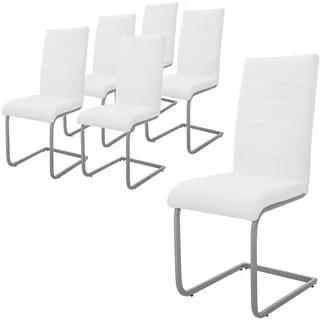 ML-Design – Esszimmerstühle 6er Set – Weiß Kunstleder | Schwingstuhl mit hoher Rückenlehne, ergonomisch, Metallgestell