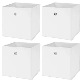 Murago 4er Set Faltbox ca. 30x30x30 cm - Weiß - Würfel Aufbewahrungsbox faltbar Aufbewahrungskörbe Deko Korb Boxen Wohnzimmer Stoff für Kleidung Büro Regalkorb Klappbox Schlafzimmer