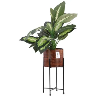botle Blumenständer Blumenbeet Blumentopf Metall-Ständer Blumenübertopf Rund D 16,5 cm H 44 cm Dunkelbraun Matte Oberfläche Gestell Orchidee Vase Keramik Modern Glamour