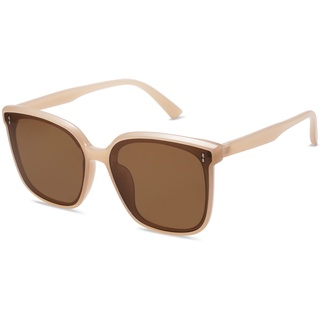 SOJOS Sonnenbrille Herren Damen Verspiegelt, Retro Vintage Groß Eckig Schwarz Coole Klassisch Rechteckig UV400 Schutz Unisex Brille SJ2157, Braun/Braun - M