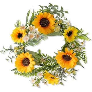Kunstkranz Türkranz Sonnenblumen künstlich Sommer Deko Haustür Wandkranz, FELIXLEO