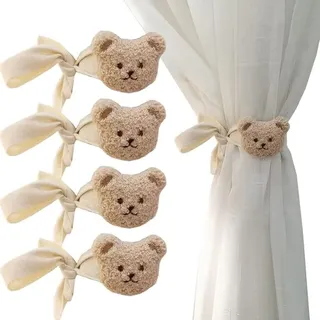 Raffhalter Für Gardinen, 4 Stück, Bären-förmige Raffhalter Für Kinder, Gardinenhalter Aus Baumwolle, Gardinenzubehör, Dekoration Für Kinderzimmer