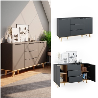 Vicco Sideboard Kommode Wohnwand Neptune Anthrazit Eiche Ablage Türe Schublade