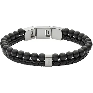 Fossil Armband JF02763040 Schwarz/Silber Edelstahl/Leder Größe 19,5 cm