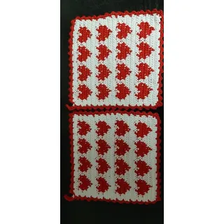 Pro Lana Topflappen 1 Paar gehäkelte Topflappen weiß mit roten Herzen, (2-tlg), Herzen