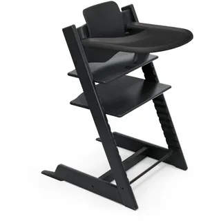 Stokke Tripp Trapp Hochstuhl, Buchenholz Schwarz + Tray Schwarz | Kinderstuhl ab 6 Monaten, inkl. Baby Sitz & Tisch, mitwachsend bis Erwachsenenalter, Neugeborenen Aufsatz seperat erhältlich