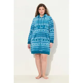 Ulla Popken Bademantel Homewear-Bademantel Plüsch Norweger Kapuze, Langform, Materialmix blau 42/44