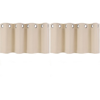 PiccoCasa 2er Set Gardine für Küche Polyester Scheibengardine Kurzgardine Blickdicht Kleine Gardine Beige 46H x 132B cm