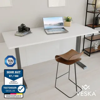 veska Höhenverstellbarer Schreibtisch (140 x 70 cm) - Sitz- Stehpult - Bürotisch Elektrisch Höhenverstellbar mit Touchscreen & Stahlfüßen - Anthra... - Grau/Weiß