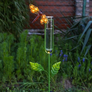 LED Solar Regenmesser Libelle - Gartenstecker - H: 98cm - Lichtsensor - gelb, gr√on