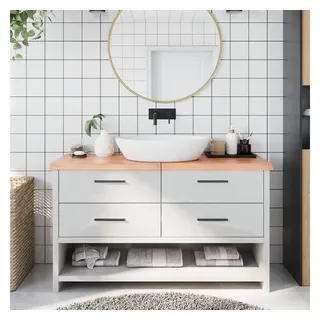 vidaXL Waschtischplatte Hellbraun 140x60x(2-4) cm Massivholz Behandelt