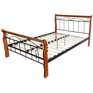 Homestyle4u Metallbett Metallbett Bettgestell Doppelbett Bettrahmen + Lattenrost 140 160 180 braun 145 cm x 219 cm x 102 cm
