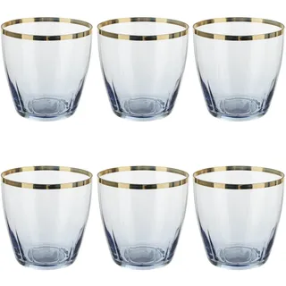 Generico 6er Set Shine Gläser ML365 Blau mit Goldrand