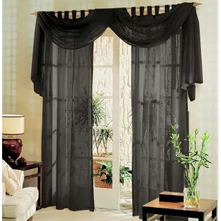 Gardinenbox Gardine (3 St), Schlaufen, transparent, Voile, Voile komplett Gardinen Set 3 teilig schwarz