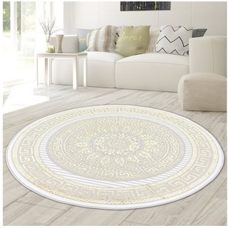 Teppich Orientalischer Designerteppich mit glänzendem Ornament in weiß-gold, Teppich-Traum, rund, Höhe: 8 mm goldfarben|weiß rund - 160 cm x 160 cm x 8 mm