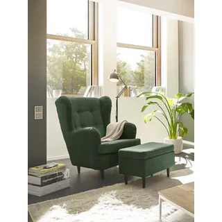 ed exciting design Ohrensessel Oskar Polyester 78 x 102 x 98 cm Grün mit Massivholzfüßen