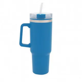 BURI Thermobecher XXL Isolierbecher 1,2L Edelstahl Strohhalm Thermobecher Trinkbecher, Edelstahl blau
