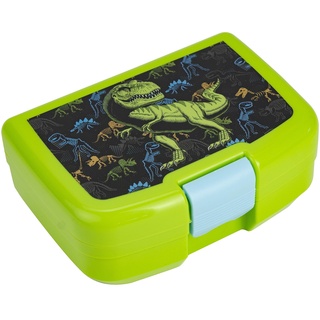 P:os 35298 - Cool Kids Brotdose für Kinder mit Dino-Motiv, Lunchbox aus Kunststoff mit einem Fach und Clipverschluss, Vesperdose für Kindergarten, Schule und Freizeit