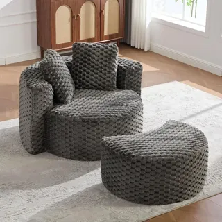 XXL-Sessel mit Hocker, runder Schlafsessel 130x115x103 cm | Loungesessel ohne Montage, bodennahes Sofa für Wohnzimmer und Schlafzimmer, weich gepo...